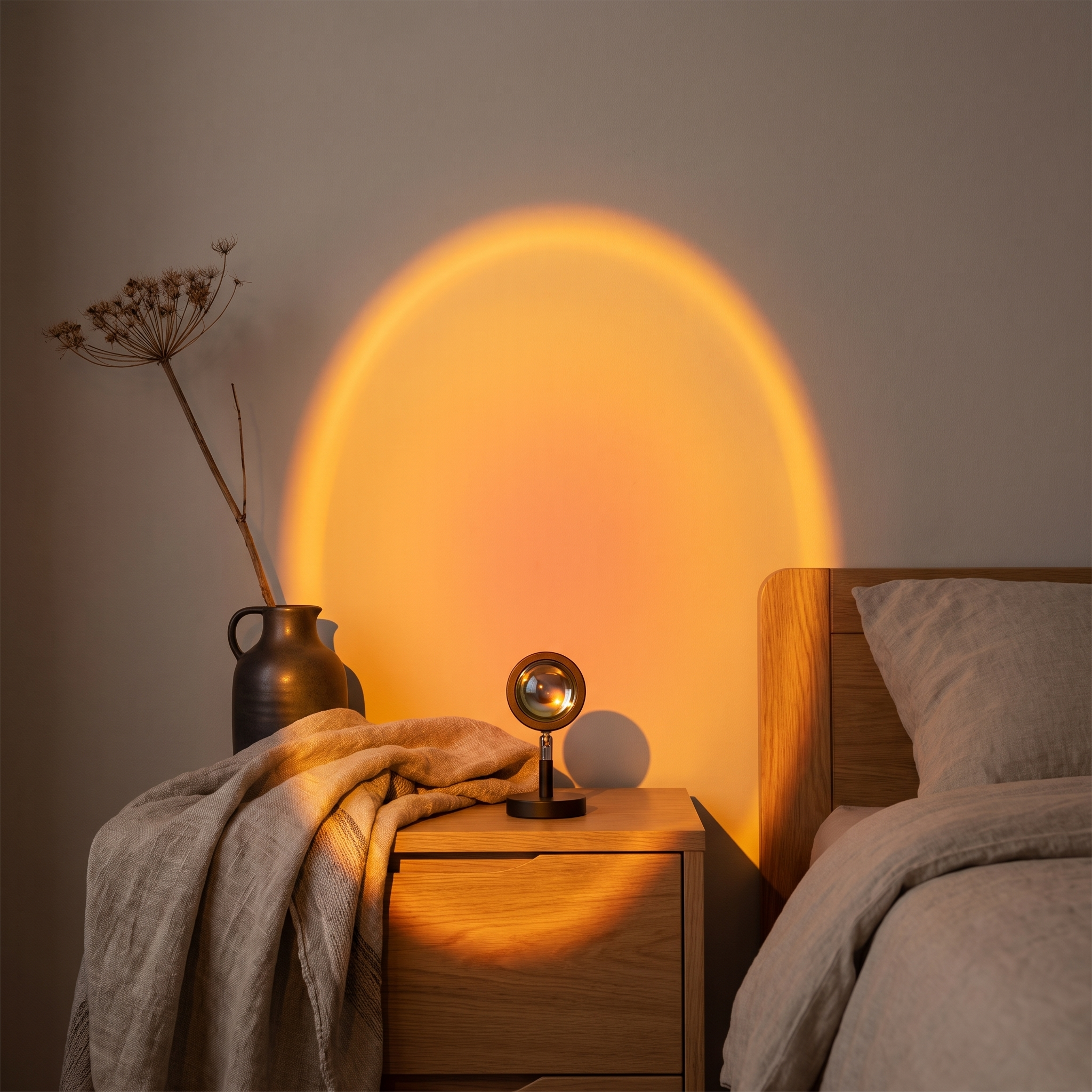 Solene projecting a sunset arc in a bedroom