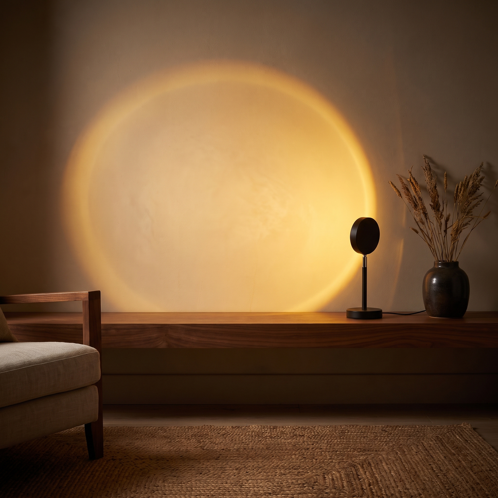 Solene on a walnut shelf in a living room