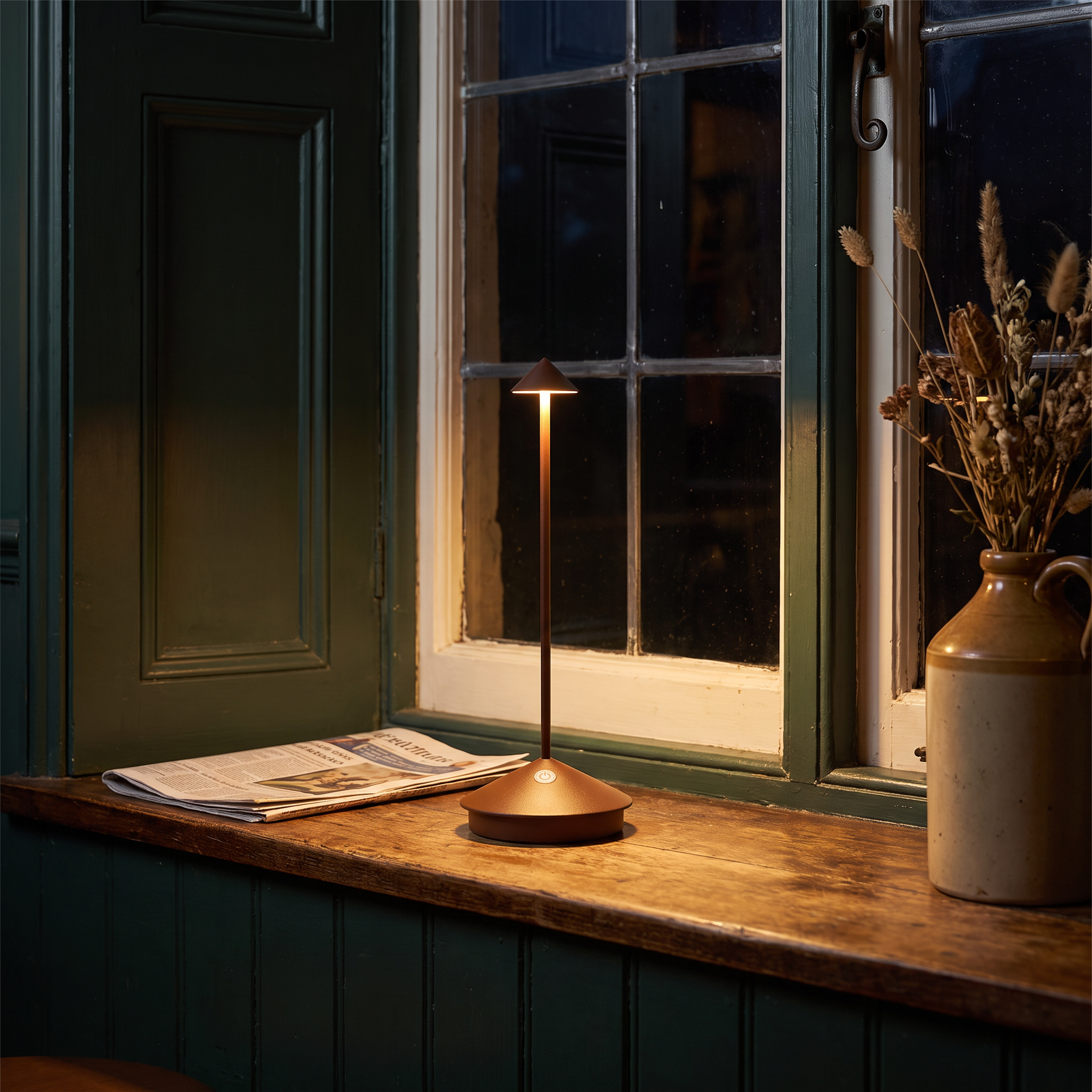 Lumia lamp on a pub windowsill