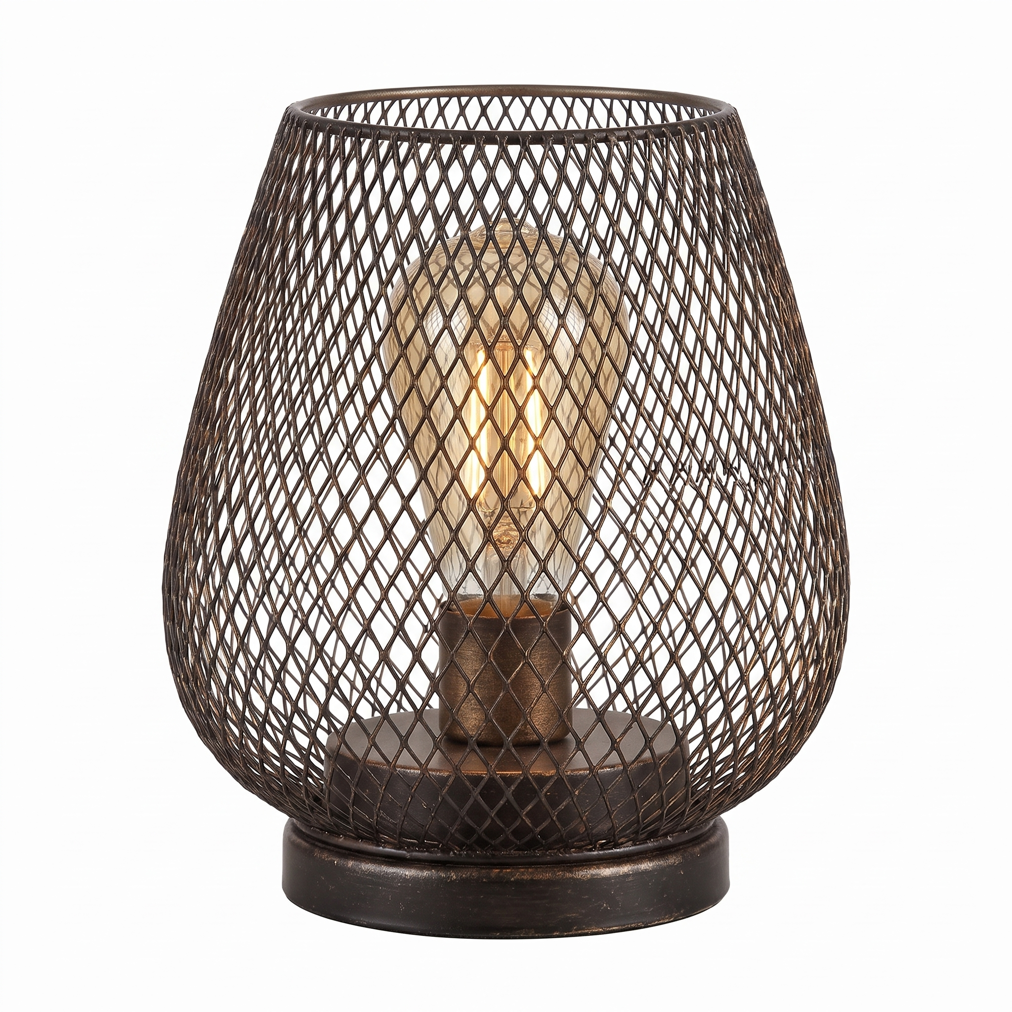 Halden metal mesh table lamp on a white background